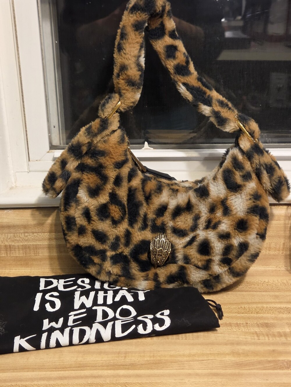 Kurt Geiger EUC Leopard Fuzzy Shoulder Bag & Dustbag RARE FIND